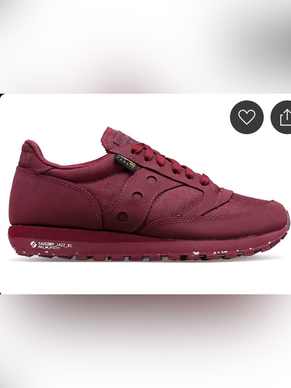 Saucony Jazz 81 Utilitarian Cordura unisex sneaker M8 W9 - Burgundy